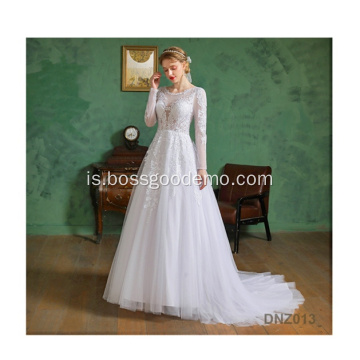 Long Sleeve Crystal Princess Lace Dubai múslima brúðkaup kjól Bridal gowns